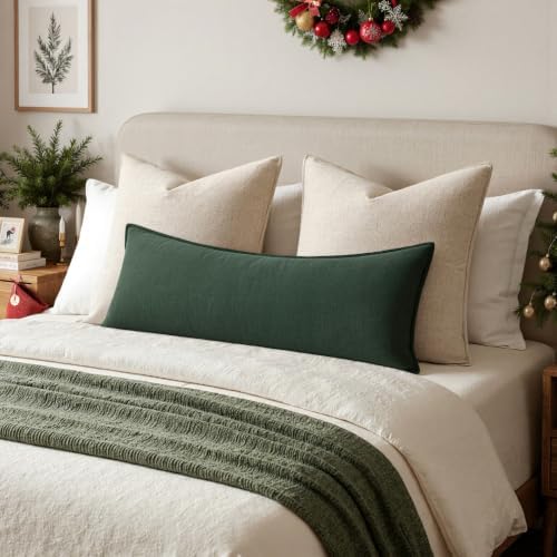 MIULEE Decorative Linen Lumbar Pillow Cover 14x36 Inch Dark Green - Image 3