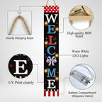 4th of July Welcome Sign with LED Lights, 47" Patriotic Wooden Door Porch Standing Decor Signs, Independence Day 250th Front Door Porch Decor, Memorial Day Home Yard Party Wall Hanging Decoration - Image 2