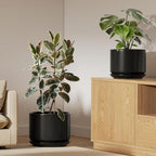 LE TAUCI 10 + 12 Inch Ceramic Plant Pots, Set of 2, Black by LETAUCI