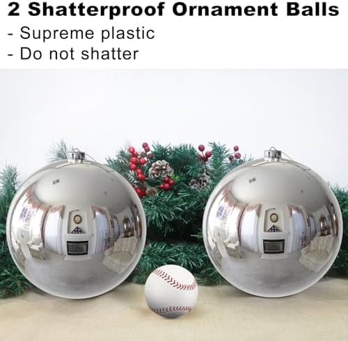 Silver 8.0" Extra Large Christmas Ornaments - Christmas Tree Decoration Balls Shatterproof Hanging Shiny Balls for Birthday Holiday Wedding Decorations Set of 2pcs - Image 3