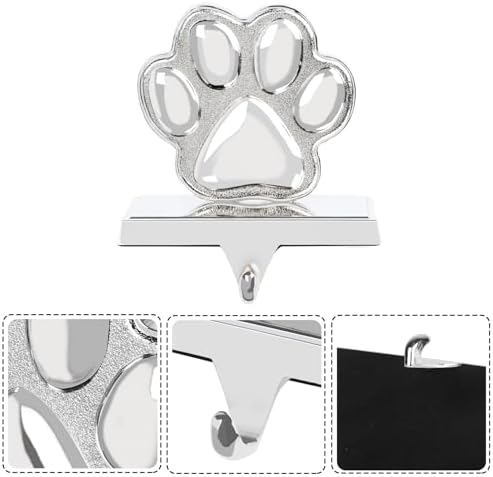 Hxezoc 2 Pack Dog Paw Christmas Stocking Holders 3D Silver Metal Mantel Pet Paw Stocking Hangers for Christmas Fireplace Mantel Decorations Christmas Holiday Supplies - Image 5