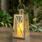 TRIROCKS Stainless Steel Decorative Lantern 12''H Metal Outdoor Candle Holder Hanging Candle Lantern with Tempered Glass for Christmas Home Wedding Living Room Parties Indoor Outdoor(Gold Trapezoid) - Image 4