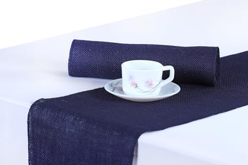 MDS® Pack of 20 Natural Burlap Table Runner, 12 x 108 Inch, Jute Rustic Farmhouse Boho Table Decor for Wedding Reception, Dining Table, Bridal Shower, Baby Shower & Party Decorations - Navy Blue by MDS
