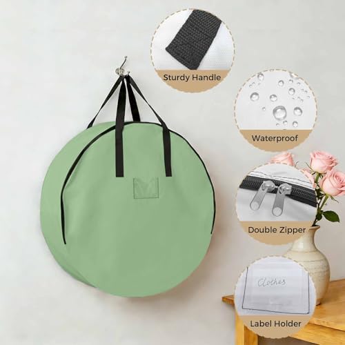 24 Inch Round Storage Bag 1 Pack,Avocado Green Solid Color Waterproof Wreath Storage Container with Handles&Zipper Modern Minimalist Style Closet Organizer Bags Garland Box - Image 5