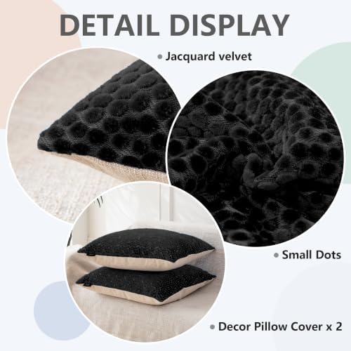 FIFU 22x22 Inch Throw Pillow Covers Set of 2, Jacquard Velvet, Black - Image 5
