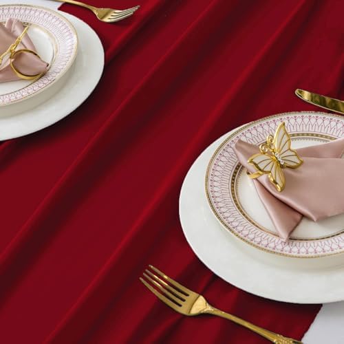 MDS Pack of 20 | Maroon | 14ft Chiffon Table Runner 29x170 Inches Long Romantic Rustic Sheer Gauze Runner for Wedding Bridal Shower Birthday Banquets Engagement Spring Easter Boho Decorations - Image 4
