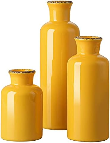 CwlwGO- Yellow Ceramic Vase Set,Modern Decorative Vases for Home Decor, Kitchen&Living Room Table Décor,Fireplace & Entrance centerpieces Decorations. by HappleCwlwgoHome