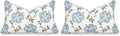 Hofdeco Premium Coastal Patio Indoor Outdoor Lumbar Pillow Cover Only, 12"x20" Water Repellent for Backyard, Couch, Baby Blue Green Embroidered Hibiscus Floral with Piping (Pack of 2) by HofdecoPremium