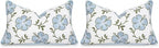 Hofdeco Premium Coastal Patio Indoor Outdoor Lumbar Pillow Cover Only, 12"x20" Water Repellent for Backyard, Couch, Baby Blue Green Embroidered Hibiscus Floral with Piping (Pack of 2) by HofdecoPremium