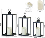 HPC Decor Black Metal Candle Lanterns Set of 3- Lanterns Decorative w/Flickering Timer Candles- 16.5'' 13'' 10'' Chunky Large Modern Farmhouse Candle Lanterns for Indoor, Outdoor, Tabletop (No Glass) - Image 6