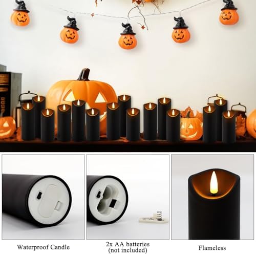 24 Pack Black Halloween Decoration Flickering Flameless Candles(D2.2 xH 5" 6" 7"), Battery Operated LED Pillar Candles with Remote Control and Timer,for Home Decor. - Image 4