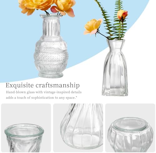 Glass Bud Vases Set of 16 - Assorted Small Mini Glass Vases for Flowers, Crystal Vintage Vase Set, Bulk Centerpieces for Table Décor, Wedding, Home and Events (Clear, 16 Pcs) - Image 4