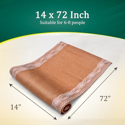 Burlap Lace Table Runner (Pack of 3) – 14”x 72” - No-Fray Finished Edge Natural Table Runner – No Odor, Eco-Friendly Burlap Runner - Perfect for Christmas, Wedding, Thanksgiving - Image 2