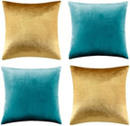 GIGIZAZA Pack of 4 Decorative Velvet Pillow Covers 20x20 Teal Gold - Image 6