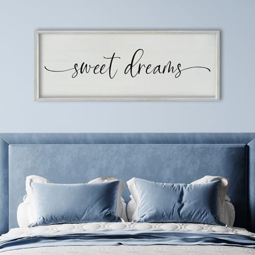 SRSZHIYUE Bedroom Above Bed Wall Decor Minimalist Sweet Dreams Sign 40''×15'' Large Romantic Modern Farmhouse Plaque Master Bedroom Guest Room Couples Wall Hanging Decoration?White? - Image 4