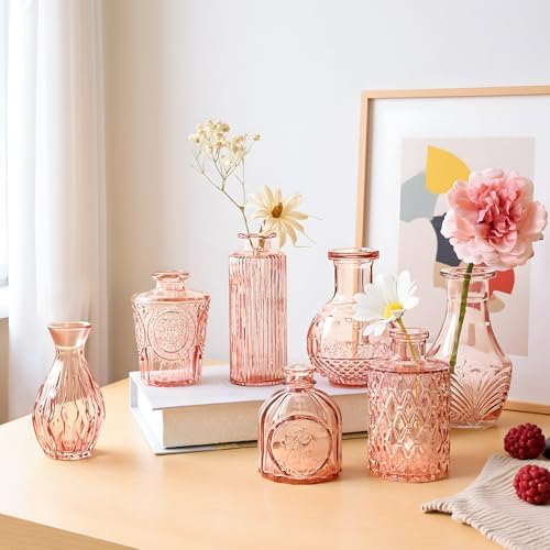 Vintage Pink Small Glass Vase Set of 24, Cute Bud Vases for Centerpiece Table Decorations, Boho Mini Vases for Flowers, Pink Clear Vase Bulk for Wedding Party Decor, Birthday, Baby Shower - Image 5