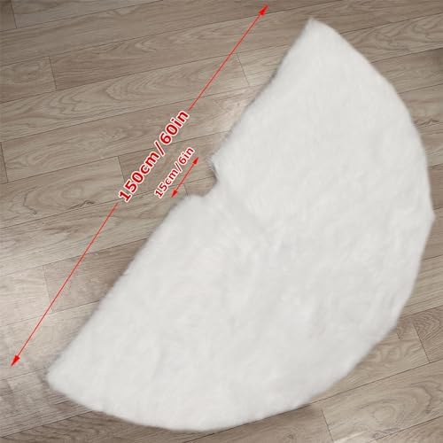 AerWo Christmas Tree 60 inches White Plush Skirt Decoration for Merry Christmas Party, High-End Soft Classic Fluffy Faux Fur Christmas Tree Skirt Decorations for Xmas Tree Decorations and Ornaments - Image 3