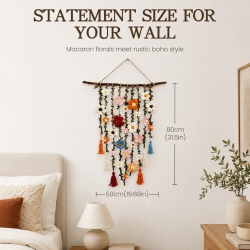 Bohemian Crochet Flowers Wall Decor Handmade Macrame Hanging (2PCS) - Image 3