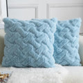 Yaertun Set of 2 Decorative Throw Pillow Covers Thick Plush Wool Throw Pillows Super Soft Luxury Faux Rabbit Fur Velvet Cushion Covers for Couch Sofa Bed Living Room 24x24 Inch Light Blue by YAERTUN