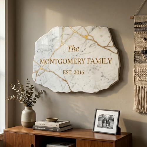 Personalized Family Name Sign, Custom Faux Marble Wall Decor, Kintsugi Gold Vein Plaque, Flat MDF Board with Realistic 3D Print (Not Real Stone or Gold Foil), Elegant Housewarming Gift - Image 4