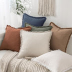 MIULEE Linen Fringe Decorative Fall Euro Throw Pillow Covers Brick 26x26 - Image 4