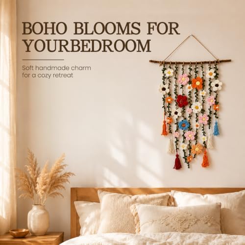 Bohemian Crochet Flowers Wall Decor Handmade Macrame Hanging (3PCS) - Image 2
