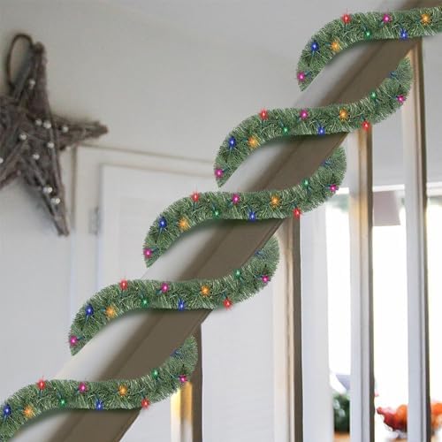 Biswing 50FT Pre-lit Christmas Green Garland, Lighted Artificial Pine Garlands with 100 Count Multicolor Mini Lights, Light Up for Indoor Outdoor Gate Home Winter Holiday New Year Decorations - Image 3