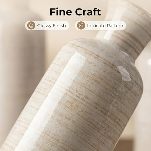 White Rustic Ceramic Vase Set of 3, Farmhouse Vase for Home Decor - Image 6