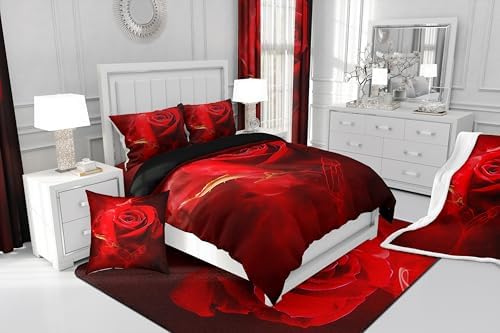 Erosebridal 3D Red Rose Comforter King,Romantic Floral Down Comforter for Girls Women Valentine's Day Gift,Ombre Botanical Flowers Bedding Soft Microfiber 3Pcs Quilted Duvet (1 Quilt+2 Pillow Cases) - Image 7