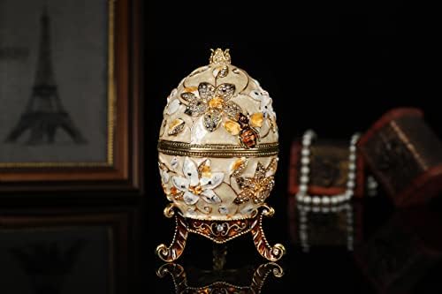 QIFU Pearl White 5.7”H Easter Egg Replics Hand Painted Enameled Jeweled Trinket Box Hinged Unique Gift for Home Decor - Image 5