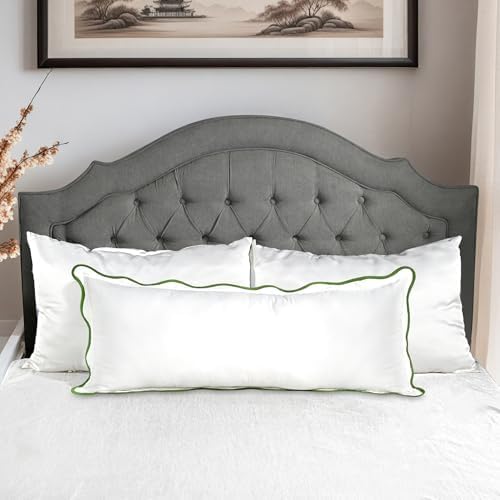 Ridhi White with Green Scalloped 100% Cotton Throw Pillow Covers 14x36 Inch - Image 2
