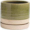 HERDUK 8 Inch Pots for Plants, Ceramic Planter Pot with Drainage Hole & Saucer, Indoor/Outdoor Cylinder Round Planter Pot, Green & Beige by Herduk