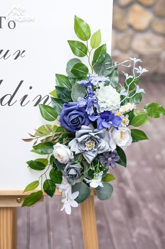 Wedding Welcome Signs Floral(Pack of 2)，Wedding Arch Flowers for Wedding Decorations and Reception Backdrop Decoration (Blue) - Image 4