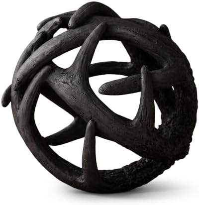 Decorative Entwined Antler Ball Sphere Rustic Accent Tabletop Orb Sculpture by Unknown