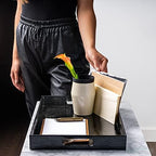 Black Leather Serving Tray with Handles, Glossy Faux Crocodile Print, 17.5x12 Food Drinks Tray for Coffee Table, Breakfast, Dinner & Bar, Decorative Storage Tray for Ottoman, Kitchen, Bedroom, Gift. - Image 3