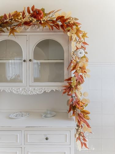 Thanksgiving Decorations - Clycaloor 6.8FT Fall Garland Maple Leaf, Artificial Autumn Hanging Vine Garland Thanksgiving Decor for Home Wedding Fireplace Party Christmas Halloween - Image 6