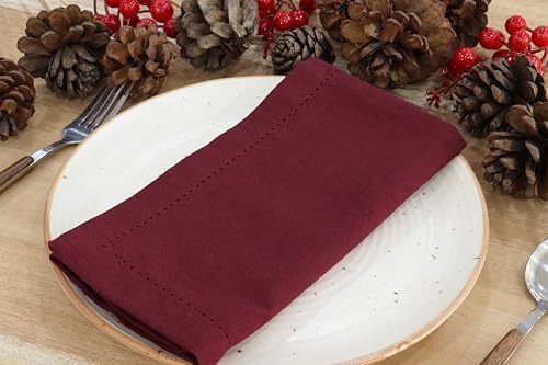 PurpleEssences Hemstitch Cloth Napkins 18x18 in Set of 12 - Burgundy - Image 2
