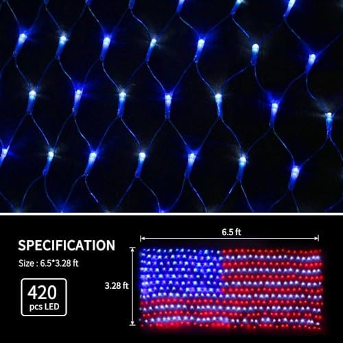 YULIANG LED American Flag Lights,6.5ft*3.2ft Waterproof Led Flag Net Light Outdoor for 4th of July Decorations,Independence Day,Memorial Day, Festival, Garden,Outdoor Christmas Decoration - Image 3