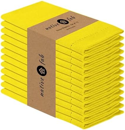 Native Fab Easter Spring Cloth Napkins, 100% Cotton, Set of 12, Hemstitch Corners, 18x18 inch, Soft, Durable, Reusable, Premium Hotel Quality - Events, Wedding, Table, Dinner Napkins - Lemon Yellow by NativeFab