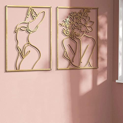 Glamativity Large 4 Pack Gold Wall Art Décor, Minimalist Décor Single Line Art Wall Décor, Real Metal Wall Art, Woman's Body Shape Abstract Wall Art (Gold Classic Style, L Size 22.5 x 15.7'') - Image 4