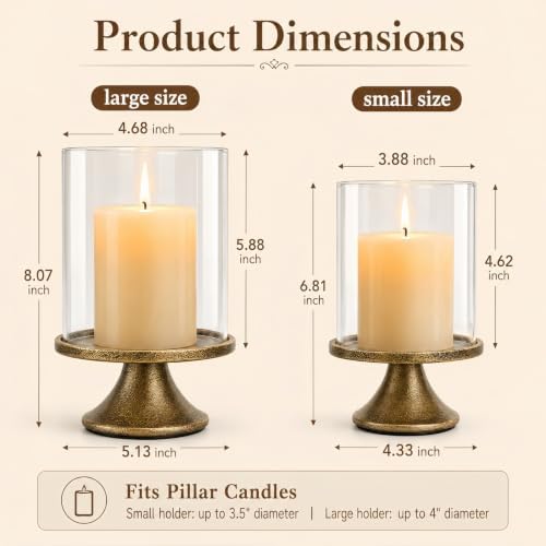 Hurricane Glass Candle Holders Set of 2, Weighted Base for Pillar Candles - Image 2