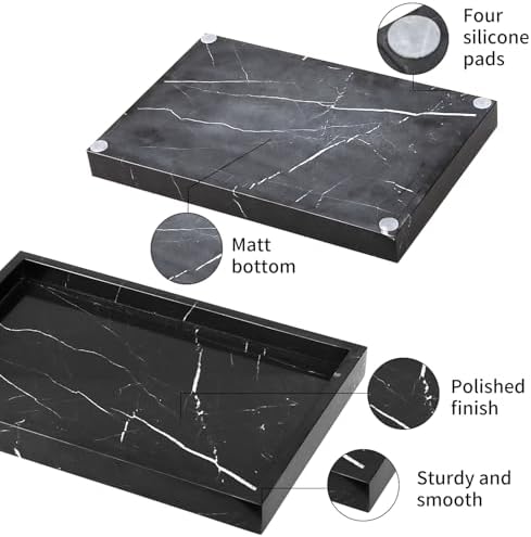 Marble Bathroom Vanity Tray, Black Marquina, 12"x 8" x1.2" - Image 3