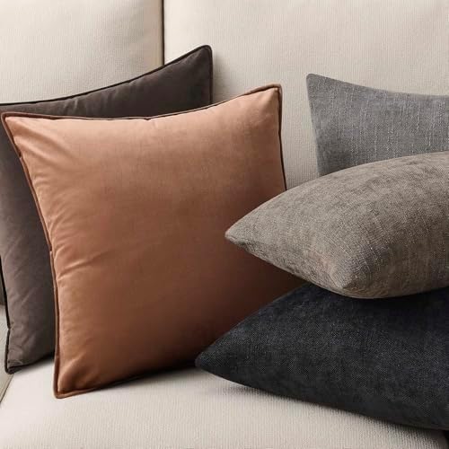JUSPURBET 28x28 Velvet Decorative Throw Pillow Covers Set of 2,Mocha - Image 3