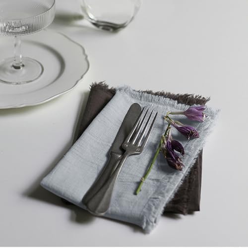 Handmade Cloth Napkins 100% Cotton Napkins with Fringe，Delicate Handmade Cloth Napkins for Dinners, Parties, Weddings and More，18 x 18 Inch Set of 12 - Light Grey - Image 4
