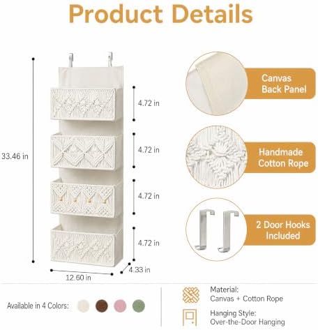 Boho Macrame Over Door Organizer (Blush) - Image 2