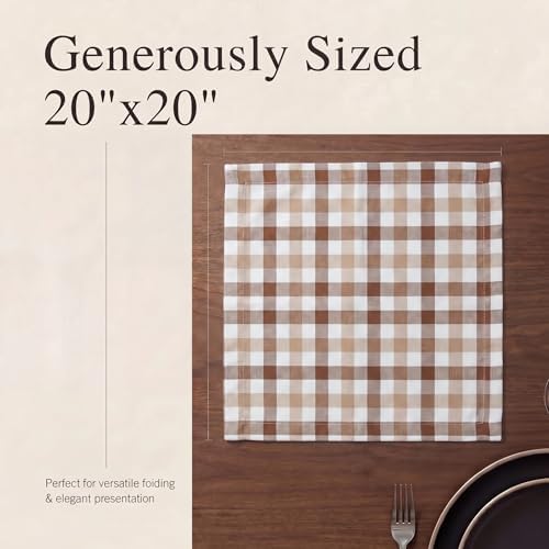Urban Villa Cloth Napkins Cotton 20x20 (Set of 12) Taupe/Chocolate - Image 6
