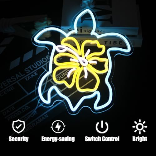 Sea Turtle Neon Sign Hibiscus LED Neon Lights for Wall Bedroom Bar Decor - Image 2