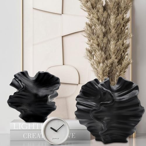 Ceramic Vase - Set of 2 for Home Decor,Black Flower Shape Pampas Vases Minimalist Nordic Boho Style for Modern Farmhouse Decor, Living Room、 Kitchen、Mantle、Bedroom、Dining Table、Office - Image 2
