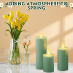 3 Pcs 6/8/12" Sage Green Flameless LED Candles Battery Operated & Remote - Image 3