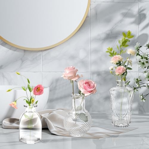 24PCS Clear Glass Bud Vases Set,Small Flower Arrangement Vase,Vintage Crystal Glass Design,Wedding,Party Decoration,Home Flower Arrangement (24) - Image 6